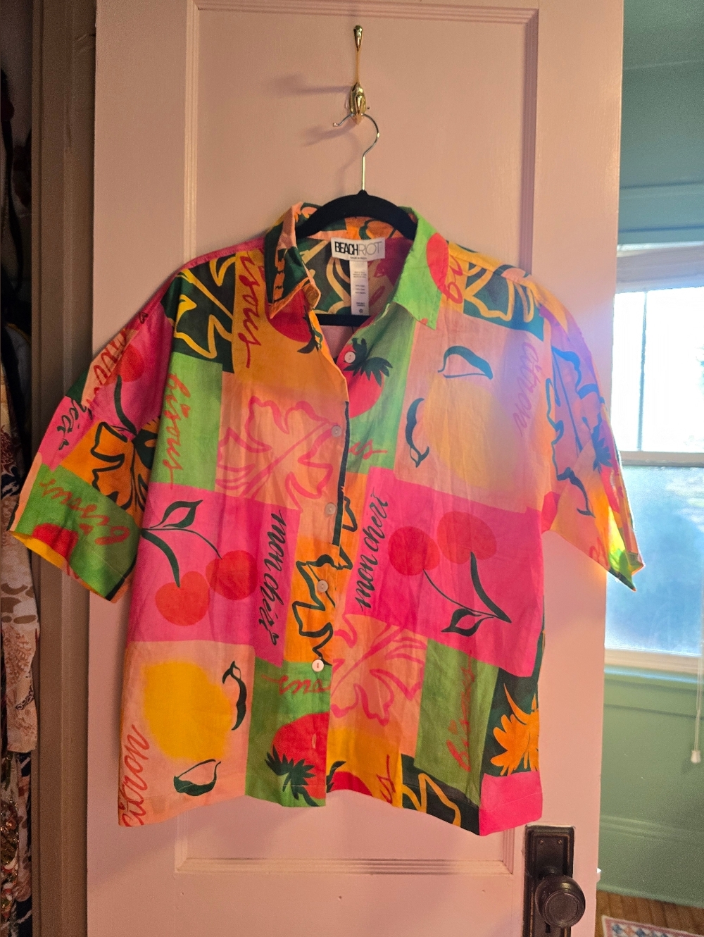 Beach Riot Naida Top In Fruit Market Button-Up Cotton Shirt Size Medium - Picture 4 of 7